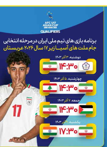 برنامه بازی‌های نوجوانان ایران در انتخابی آسیا